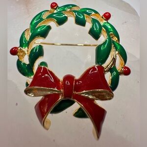 Holiday Wreath Pin # Christmas Jewelry # Festive Jewelry # Pin